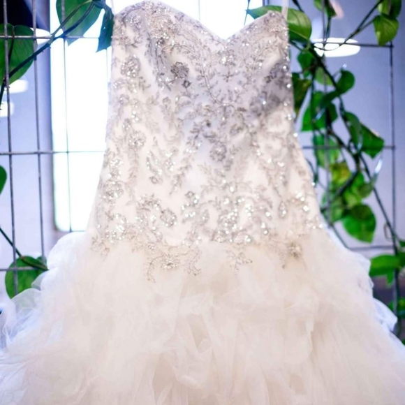 David's Bridal Strapless Corset Tulle Wedding Dress with Ruffled Skirt Size 14 - Picture 2 of 6